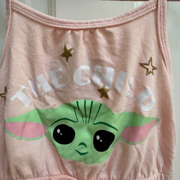 Star Wars 2T Girl Pink The Child Yoda Mandalorian Tank Top Toddler Romper - Picture 2 of 5